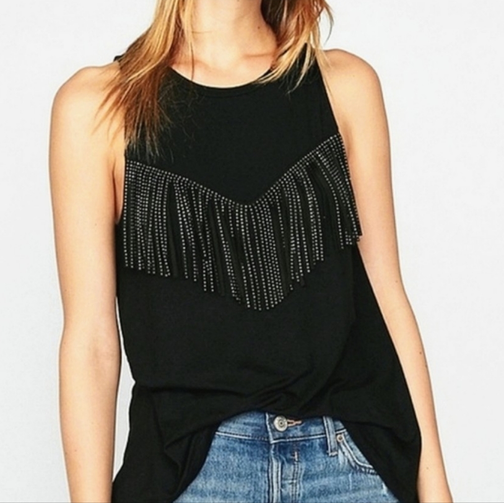 Express | black top with jeweled tassels